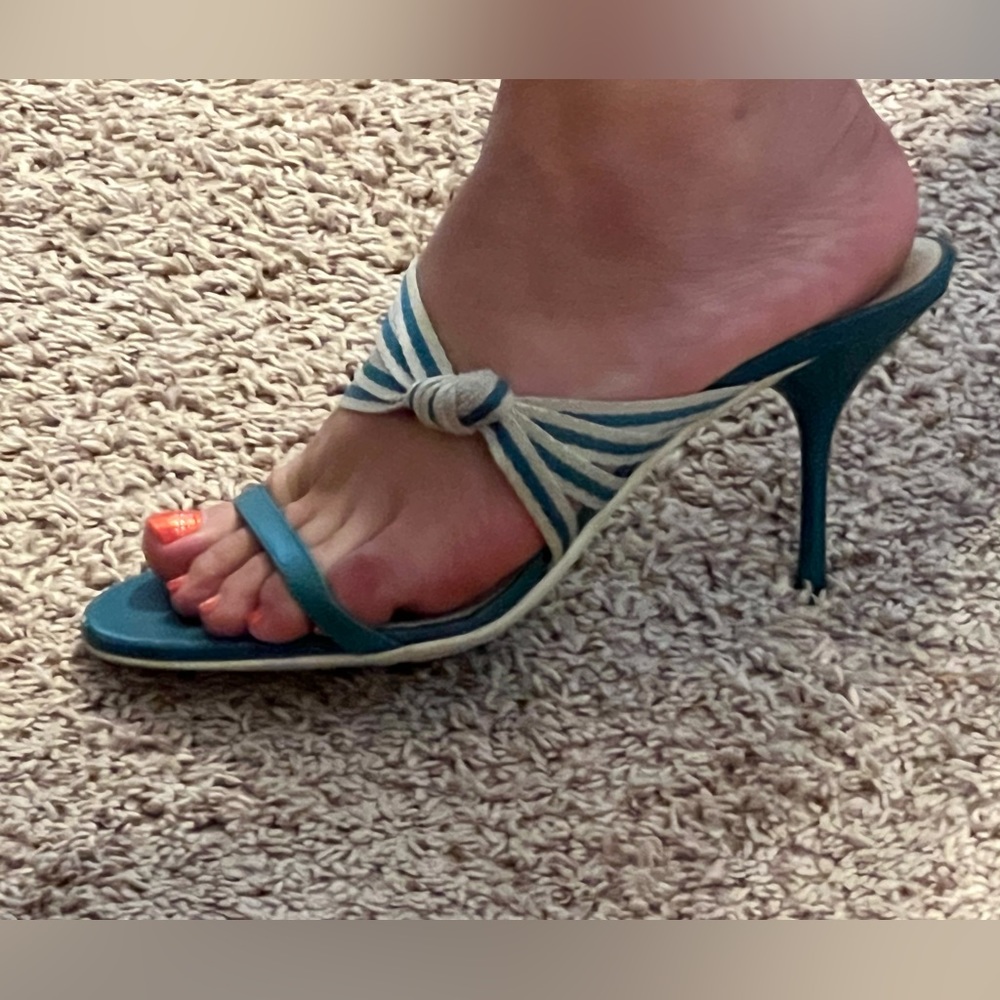 Gucci Vintage Blue and Cream Strappy Heels